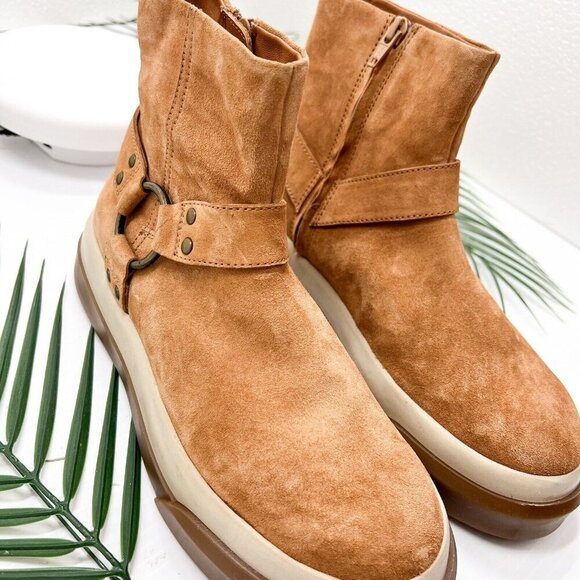 Free People Suede Bodhi Harness Boots 7.5 Brown Pull-On Ankle Fall NWOB - Picture 5 of 12